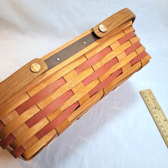 Henn Workshops Basket Dated 2003 Handled 11.5" Oblong Brown Red Blue w Stars Vtg - Picture 8 of 10